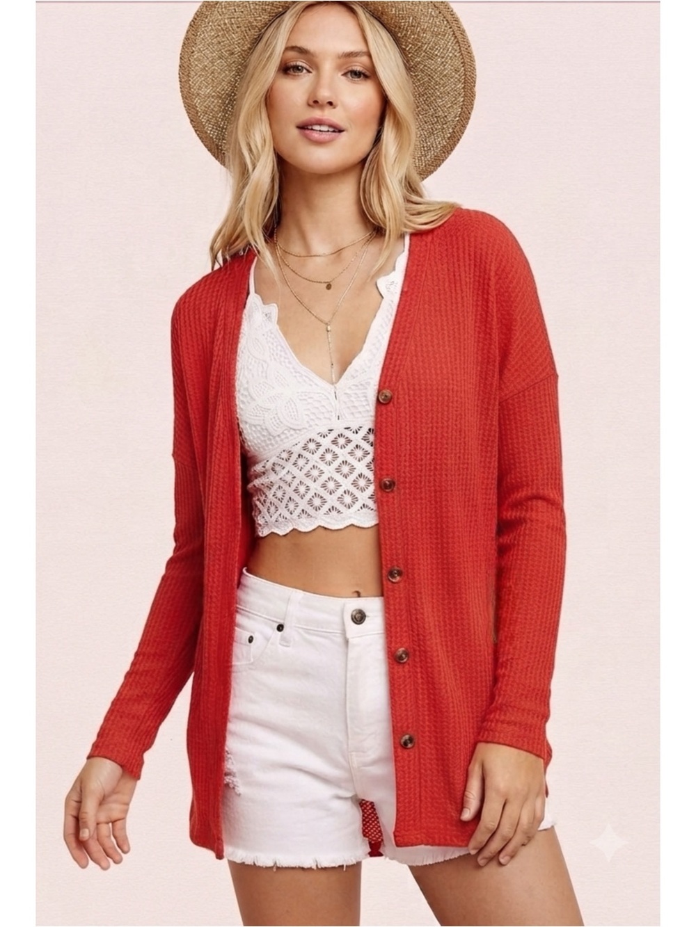 La Miel Soft Waffle Knit Button-Down Long Sleeve Oversized Cardigan